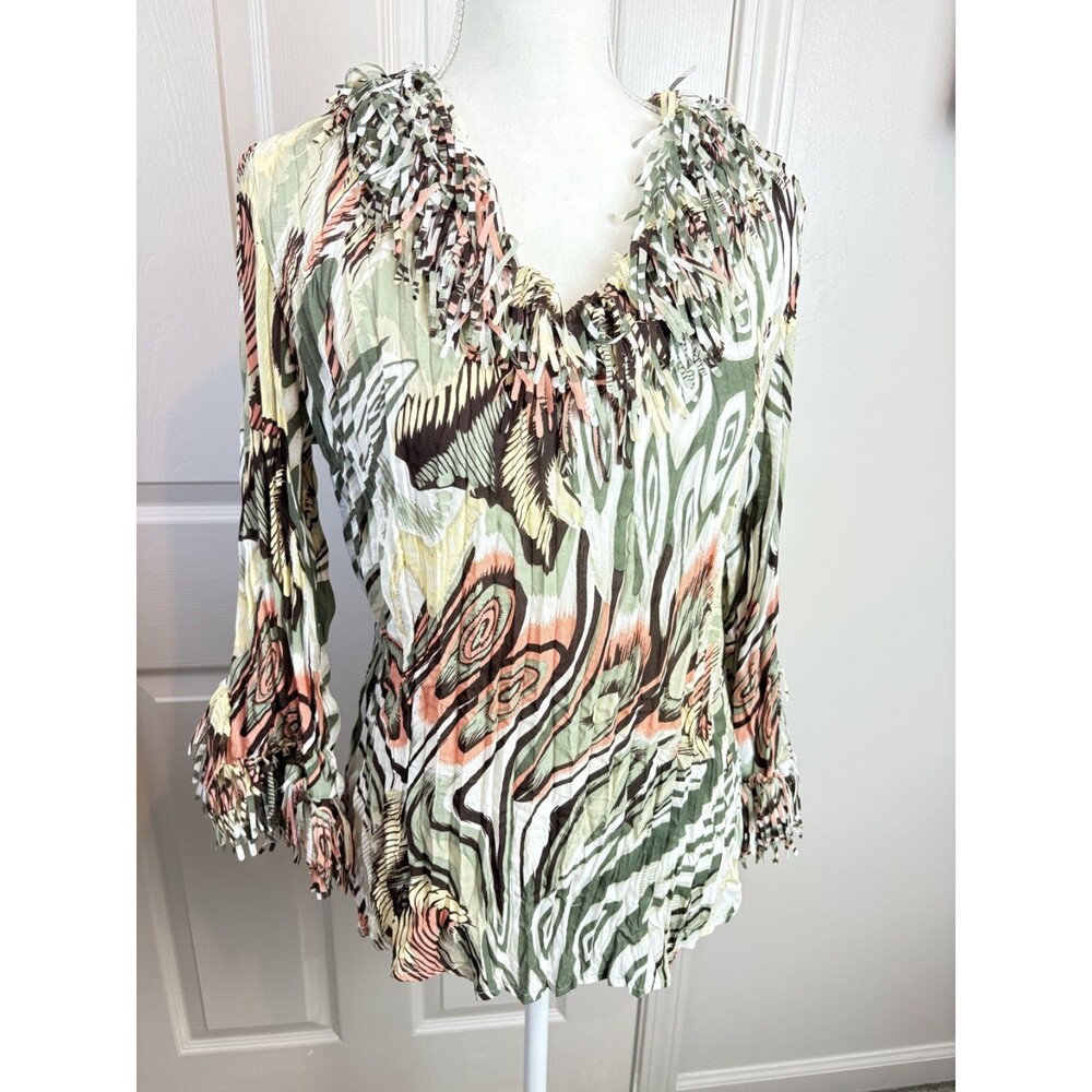 Y2K Boho Fraying Brown and Green Artsy Bohemian Size Large Dress Barn 471